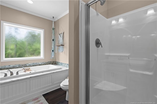 588 Heritage Farm Rd, Carthage, NC 28327 - full bathroom featuring crown molding, a stall shower, and a garden tub