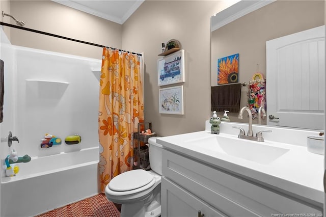 588 Heritage Farm Rd, Carthage, NC 28327 - bathroom with crown molding, vanity, and shower / bath combo with shower curtain