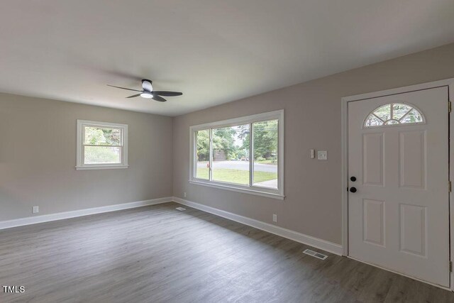 1708 Forest Rd, Durham, NC 27705 - entryway featuring dark wood-style flooring and a ceiling fan