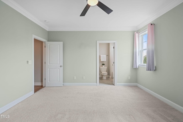 121 Hardy Oaks Way, Holly Springs, NC 27540 - unfurnished bedroom featuring crown molding, carpet flooring, ensuite bath, and a ceiling fan