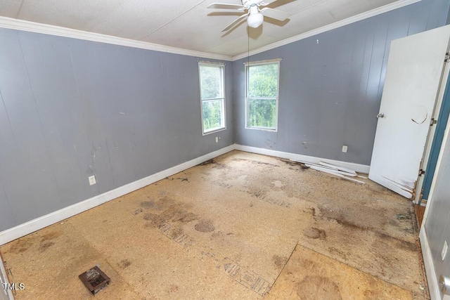 269 Beagle Run Ln, Aberdeen, NC 28315 - empty room featuring a ceiling fan and crown molding
