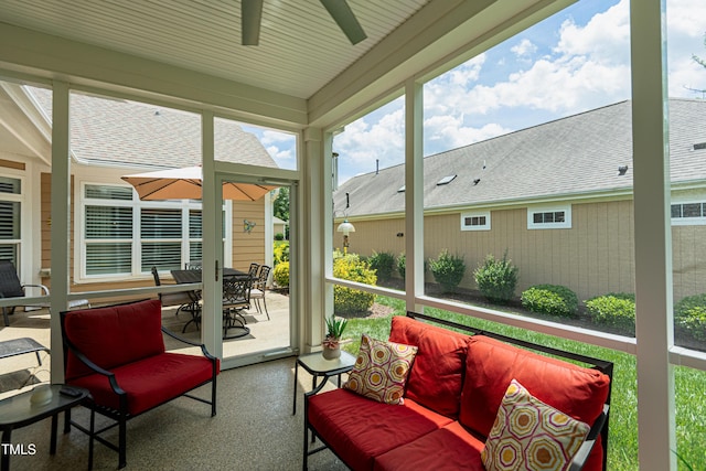 514 Ashley Woods Dr, Gibsonville, NC 27249 - sunroom / solarium with a ceiling fan, an outdoor hangout area, and outdoor dining space