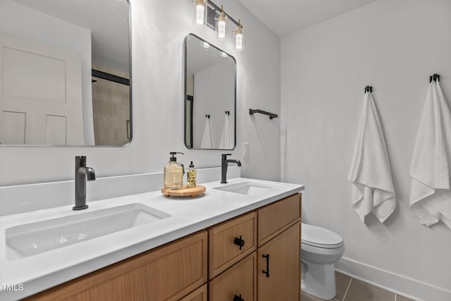 620 Red Carriage Ave, Durham, NC 27704 - full bathroom with tile patterned floors, double vanity, and an enclosed shower