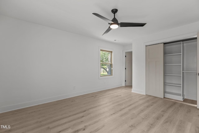 620 Red Carriage Ave, Durham, NC 27704 - unfurnished bedroom with light wood-type flooring, a closet, and ceiling fan
