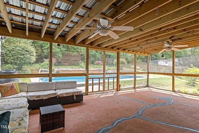 3516 Swift Dr, Raleigh, NC 27606 - sunroom with ceiling fan and outdoor lounge area