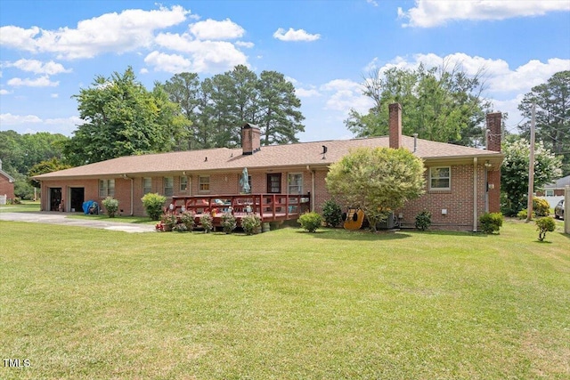 1103 Treemont Rd NW, Wilson, NC 27896 - back of house with brick siding, a chimney, and a lawn