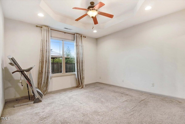 51 Balboa Pkwy, Clayton, NC 27520 - empty room with recessed lighting, light colored carpet, ceiling fan, and a raised ceiling