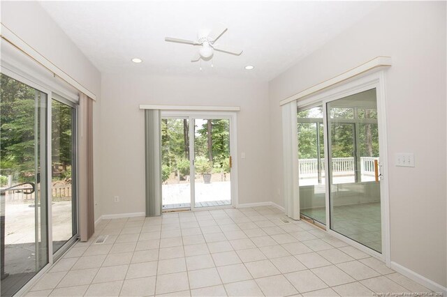 38 Windsong Pl, Whispering Pines, NC 28327 - spare room featuring plenty of natural light, ceiling fan, light tile patterned flooring, and recessed lighting