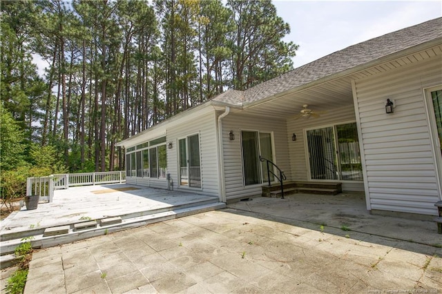 38 Windsong Pl, Whispering Pines, NC 28327 - view of patio / terrace with ceiling fan and a wooden deck