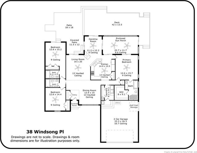 38 Windsong Pl, Whispering Pines, NC 28327 - view of property floor plan