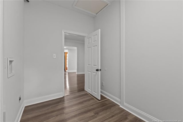 123 John St, Fayetteville, NC 28305 - empty room featuring dark wood-style floors and attic access