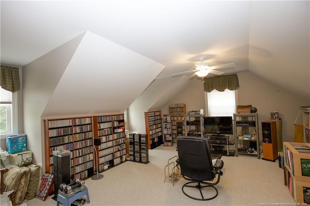 957 Blackeyed Susan Pl, Vass, NC 28394 - sitting room with vaulted ceiling, a ceiling fan, and carpet floors