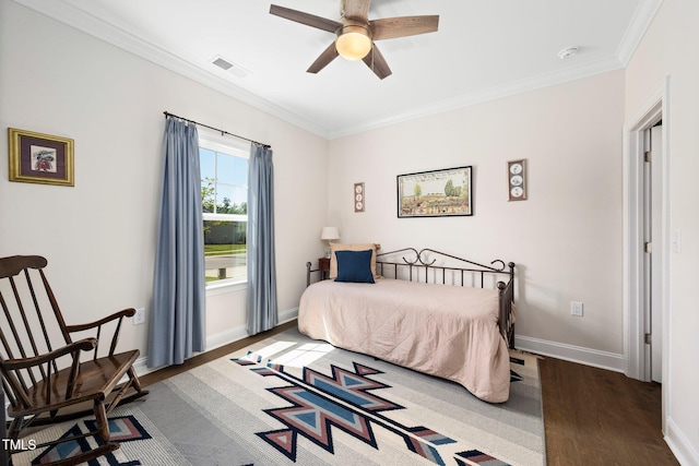 1247 White Flint Cir, Durham, NC 27703 - bedroom featuring wood finished floors, crown molding, and a ceiling fan