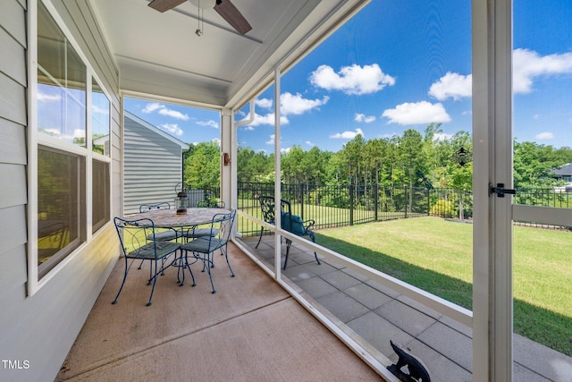 1247 White Flint Cir, Durham, NC 27703 - sunroom featuring ceiling fan, outdoor dining area, and healthy amount of natural light
