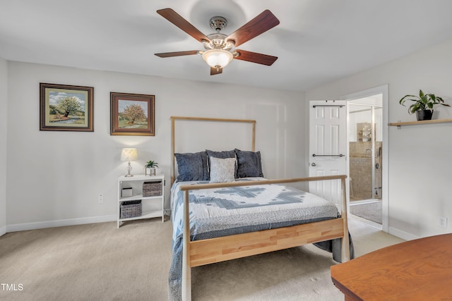 7917 Featherstone Dr, Raleigh, NC 27615 - carpeted bedroom with ensuite bathroom and ceiling fan