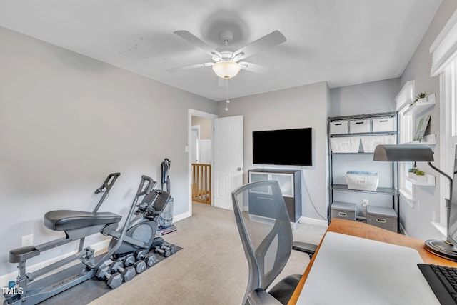 7917 Featherstone Dr, Raleigh, NC 27615 - workout room featuring a ceiling fan and carpet flooring