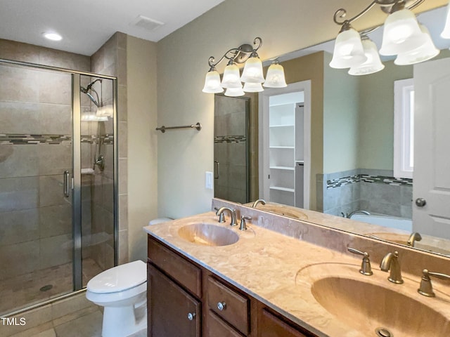 1201 Dagmar Ln, Wake Forest, NC 27587 - full bathroom with a stall shower, tile patterned floors, double vanity, and a bath