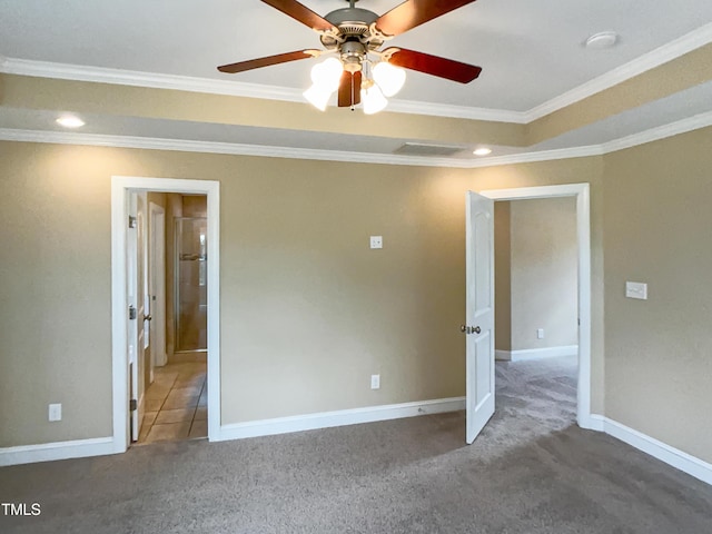 1201 Dagmar Ln, Wake Forest, NC 27587 - unfurnished bedroom featuring crown molding, carpet flooring, recessed lighting, and ceiling fan