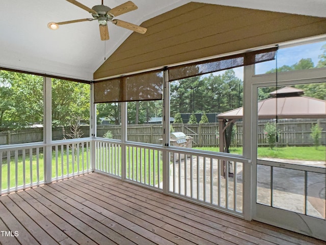 1201 Dagmar Ln, Wake Forest, NC 27587 - unfurnished sunroom with a ceiling fan and lofted ceiling