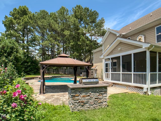1201 Dagmar Ln, Wake Forest, NC 27587 - view of pool featuring a gazebo, a sunroom, a patio, and a yard