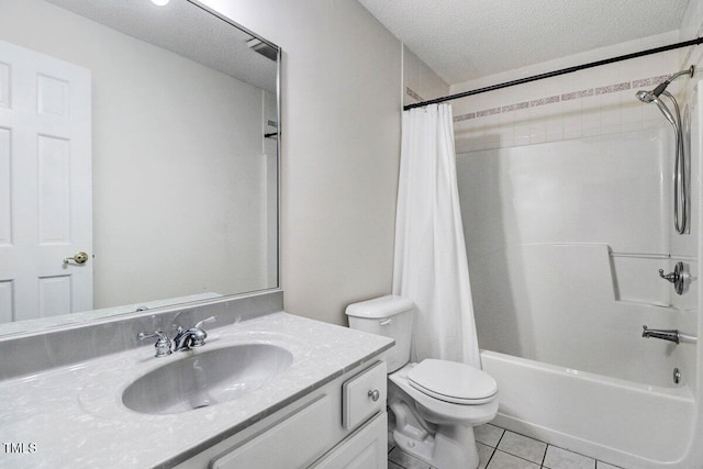 116 Twin Oaks Pl, Goldsboro, NC 27530 - full bath with vanity, shower / bathtub combination with curtain, a textured ceiling, and tile patterned flooring
