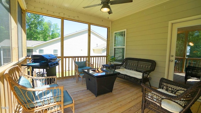 966 Airedale Trl, Garner, NC 27529 - sunroom with a ceiling fan and an outdoor living space
