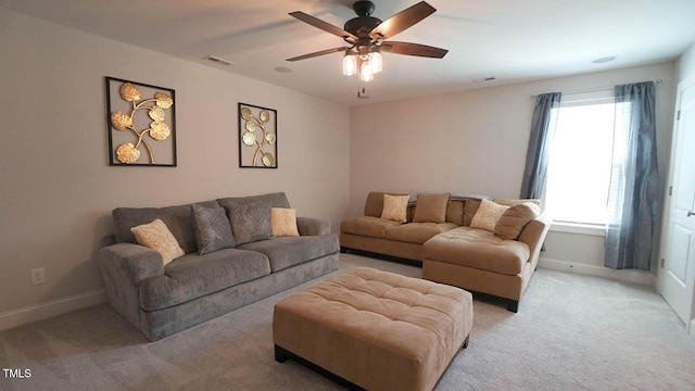 966 Airedale Trl, Garner, NC 27529 - living room with light carpet and a ceiling fan