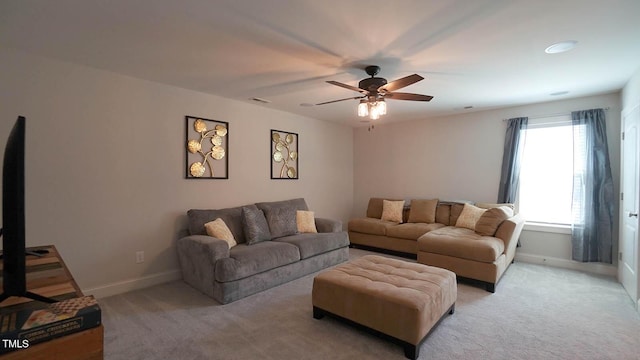966 Airedale Trl, Garner, NC 27529 - living room with light colored carpet and a ceiling fan