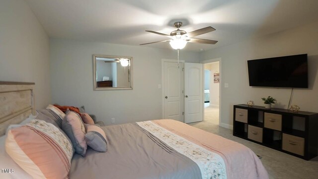 966 Airedale Trl, Garner, NC 27529 - bedroom with light colored carpet and a ceiling fan