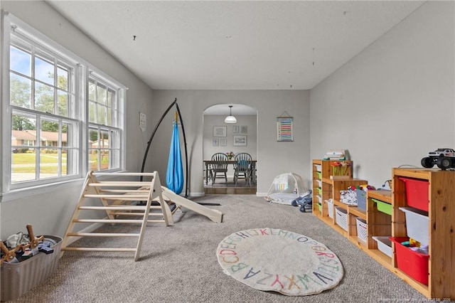 6108 Lonestar Rd, Fayetteville, NC 28303 - rec room with arched walkways and carpet floors