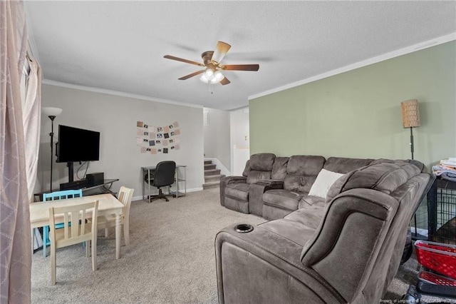 6108 Lonestar Rd, Fayetteville, NC 28303 - living area featuring ceiling fan, crown molding, carpet, and an office area