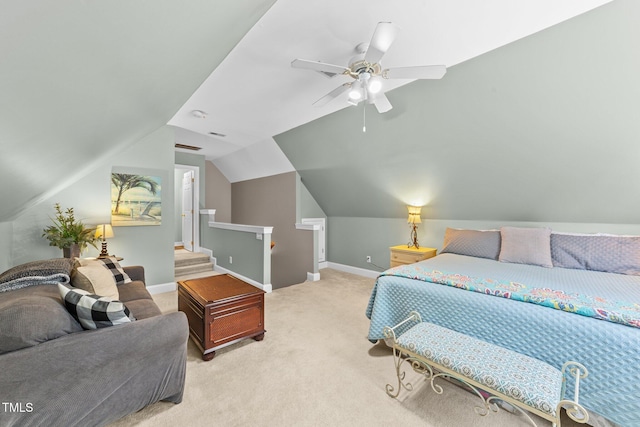 124 Kingsport Rd, Holly Springs, NC 27540 - bedroom with carpet flooring, vaulted ceiling, and a ceiling fan