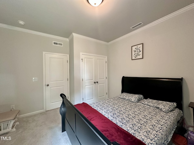2417 Tobacco Root Dr, Raleigh, NC 27616 - bedroom featuring ornamental molding, light carpet, and a closet