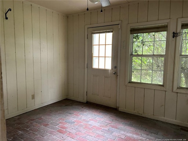 1580 Arthur Rd, Red Springs, NC 28377 - doorway to outside with brick floors and a ceiling fan