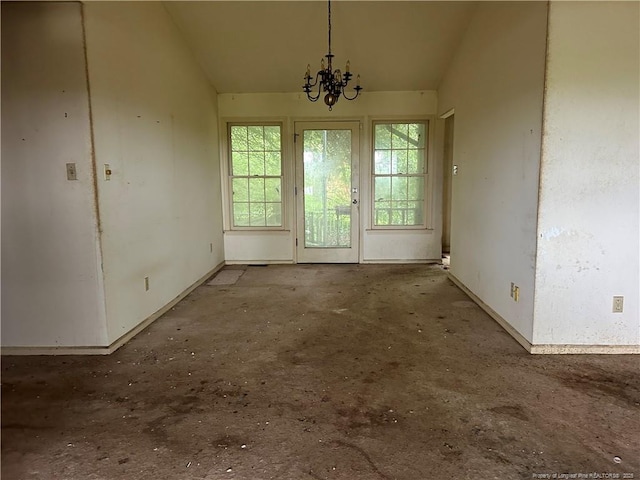1580 Arthur Rd, Red Springs, NC 28377 - empty room with a chandelier and lofted ceiling