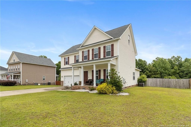 229 Red Oak Ct, Raeford, NC 28376 - view of front of property with a porch, a garage, concrete driveway, and crawl space
