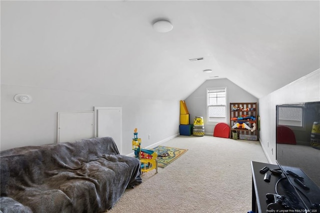 229 Red Oak Ct, Raeford, NC 28376 - game room featuring vaulted ceiling and carpet floors