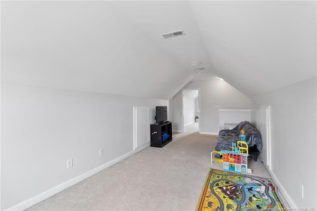 229 Red Oak Ct, Raeford, NC 28376 - rec room with vaulted ceiling and carpet floors