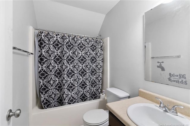 229 Red Oak Ct, Raeford, NC 28376 - bathroom with vanity, shower / bath combo, and lofted ceiling