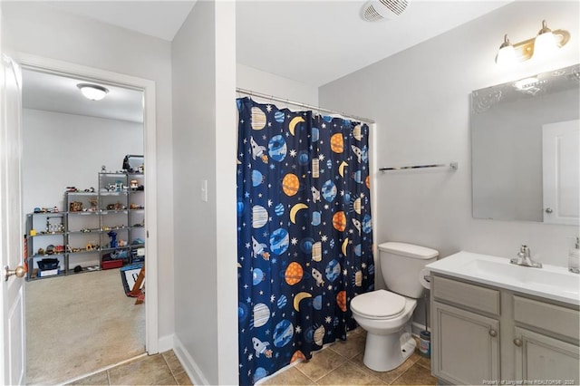 229 Red Oak Ct, Raeford, NC 28376 - bathroom with vanity, tile patterned floors, and curtained shower