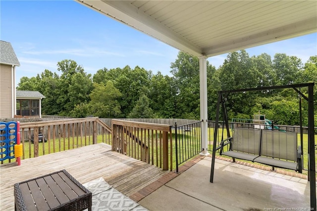 229 Red Oak Ct, Raeford, NC 28376 - wooden deck featuring a fenced backyard