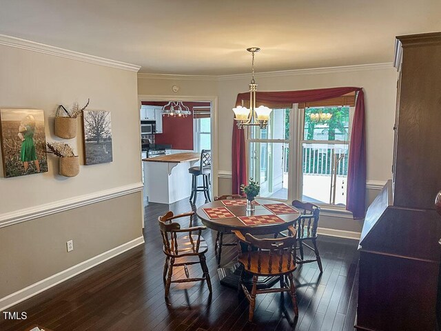 5500 Fortunes Ridge Dr Unit 94C, Durham, NC 27713 - dining space featuring a chandelier, dark wood-type flooring, and crown molding