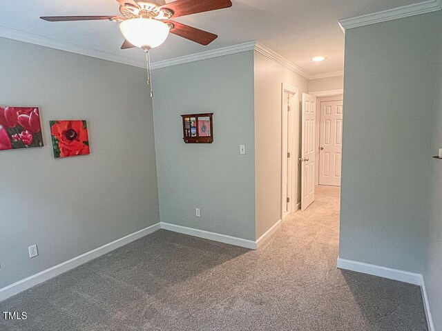 5500 Fortunes Ridge Dr Unit 94C, Durham, NC 27713 - unfurnished room with carpet, a ceiling fan, ornamental molding, and recessed lighting