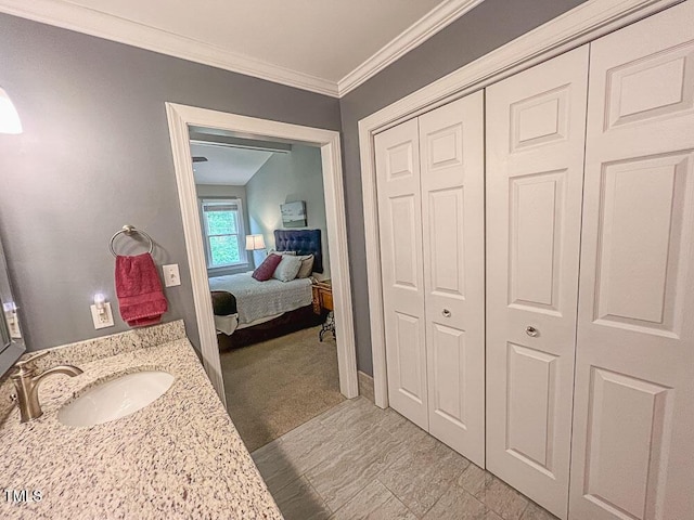 5500 Fortunes Ridge Dr Unit 94C, Durham, NC 27713 - ensuite bathroom with a closet, vanity, and crown molding