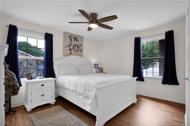 262 Shads Ford Blvd, Fayetteville, NC 28314 - bedroom featuring dark wood-style floors, multiple windows, and a ceiling fan