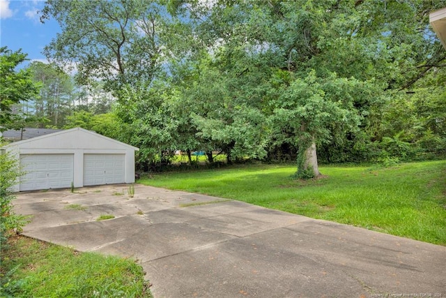 262 Shads Ford Blvd, Fayetteville, NC 28314 - view of grassy yard featuring a garage and an outbuilding