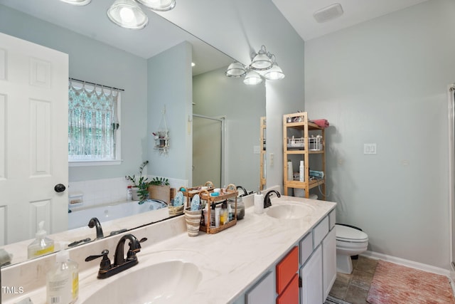5405 Doemont Dr, Apex, NC 27539 - bathroom with a shower stall, double vanity, and a garden tub