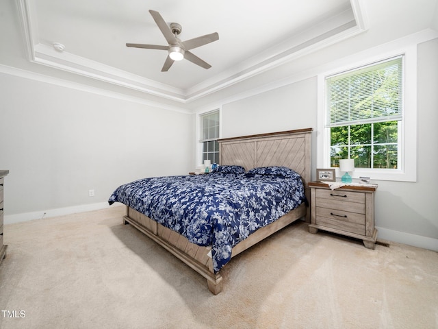 1176 Sagamore Dr, Louisburg, NC 27549 - bedroom featuring a raised ceiling, crown molding, light colored carpet, and ceiling fan