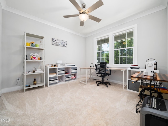 1176 Sagamore Dr, Louisburg, NC 27549 - carpeted office featuring ornamental molding and a ceiling fan