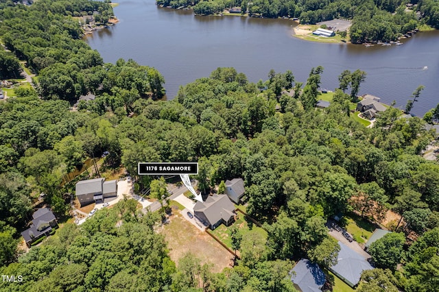 1176 Sagamore Dr, Louisburg, NC 27549 - aerial view of property's location with a nearby body of water and a heavily wooded area